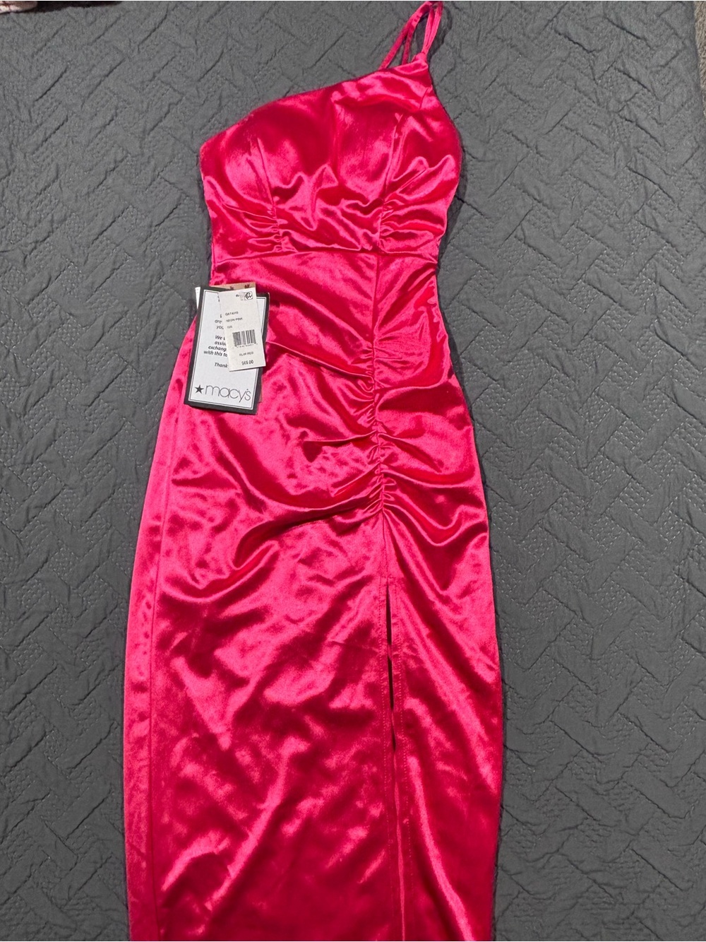 Macy's One-Shoulder Ruched Satin Midi Dress - Fuchsia